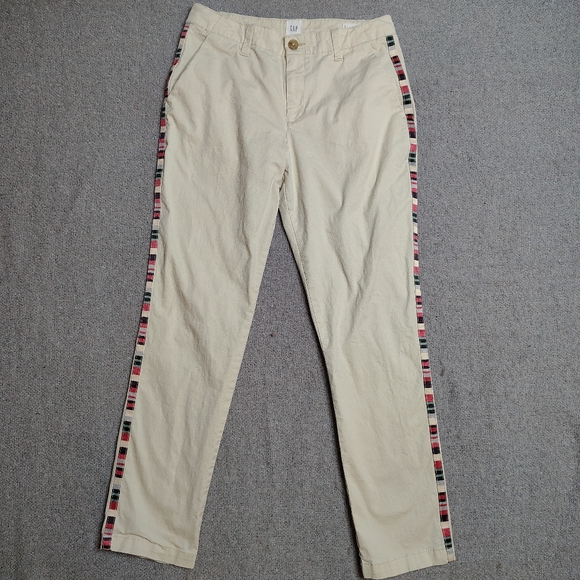 Gap Chino Pants Womens Size 28x28 French Vanilla Embellished Colorblock Trim Y2K - Picture 2 of 13